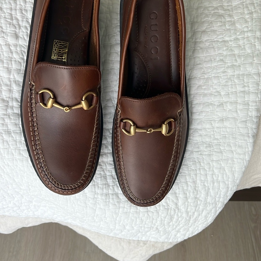 Gucci Brown Gold Loafers Slip-Ons